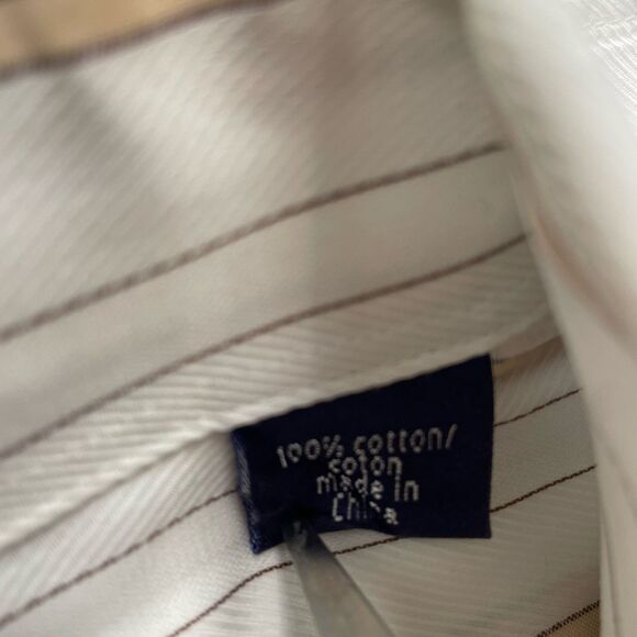 Sean John Mens Ivory Tan Striped Button Up Long Sleeve-L (16 34-35) - Picture 11 of 13